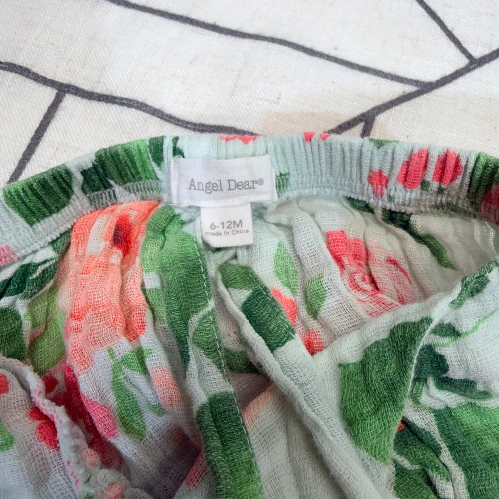 Angel‎ Dear Floral Muslin Romper 6-12M Mint Red Excellent Harem One Piece